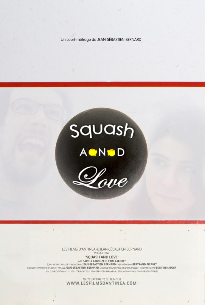 Affiche du court-métrage Squash and love représentant une balle de squash et un mur de squash.